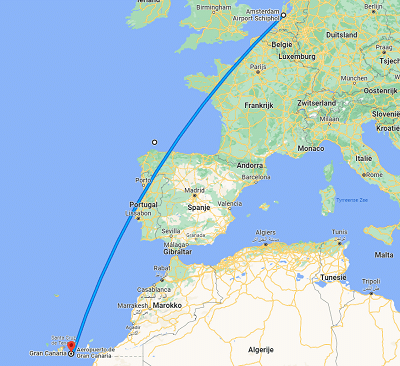 Vliegtijd Gran Canaria - route en afstand